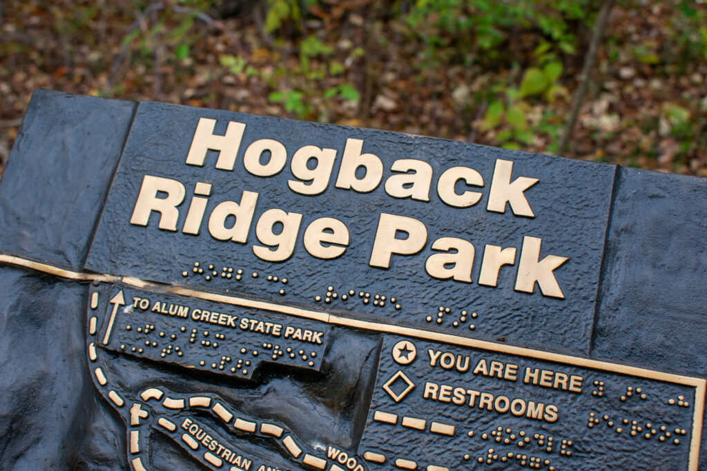 details of braille and tactile map of Hogback Ridge Park