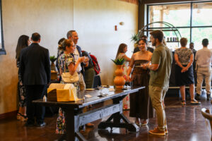 guests mingling and eating food